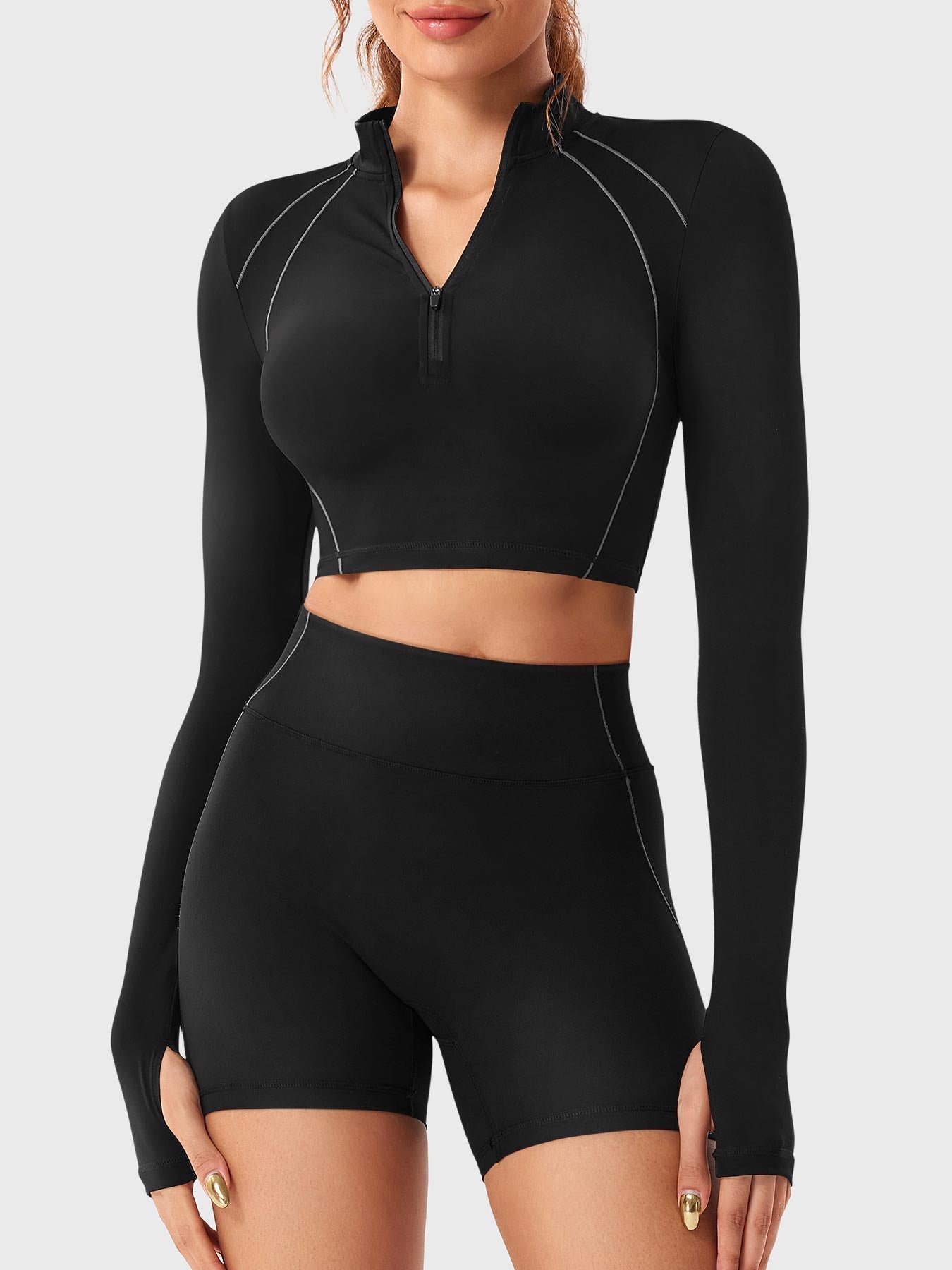 Yeoreo Clementine Zip Crop & Shorts Active Sets