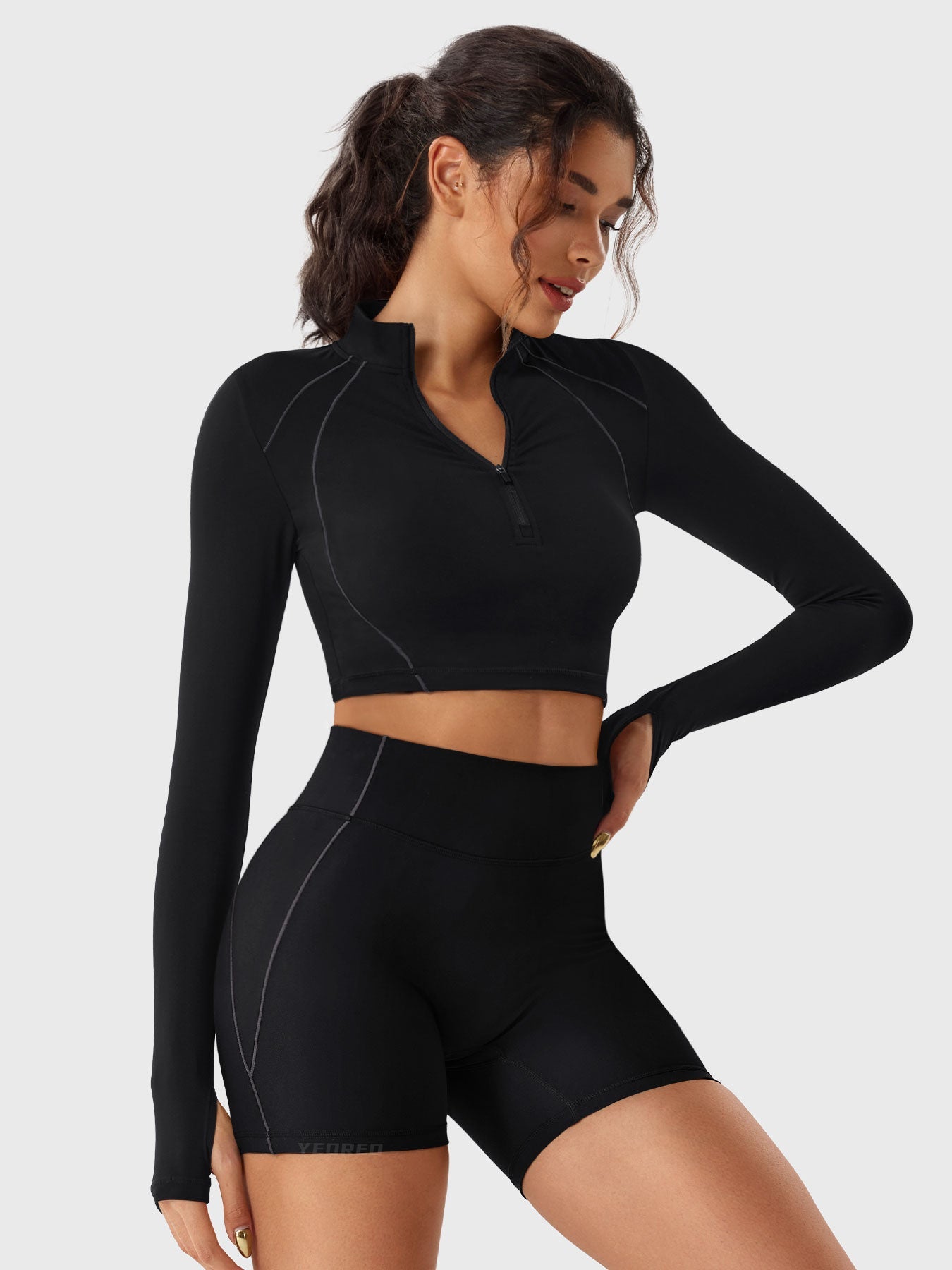 Yeoreo Clementine Zip Crop & Shorts Active Sets