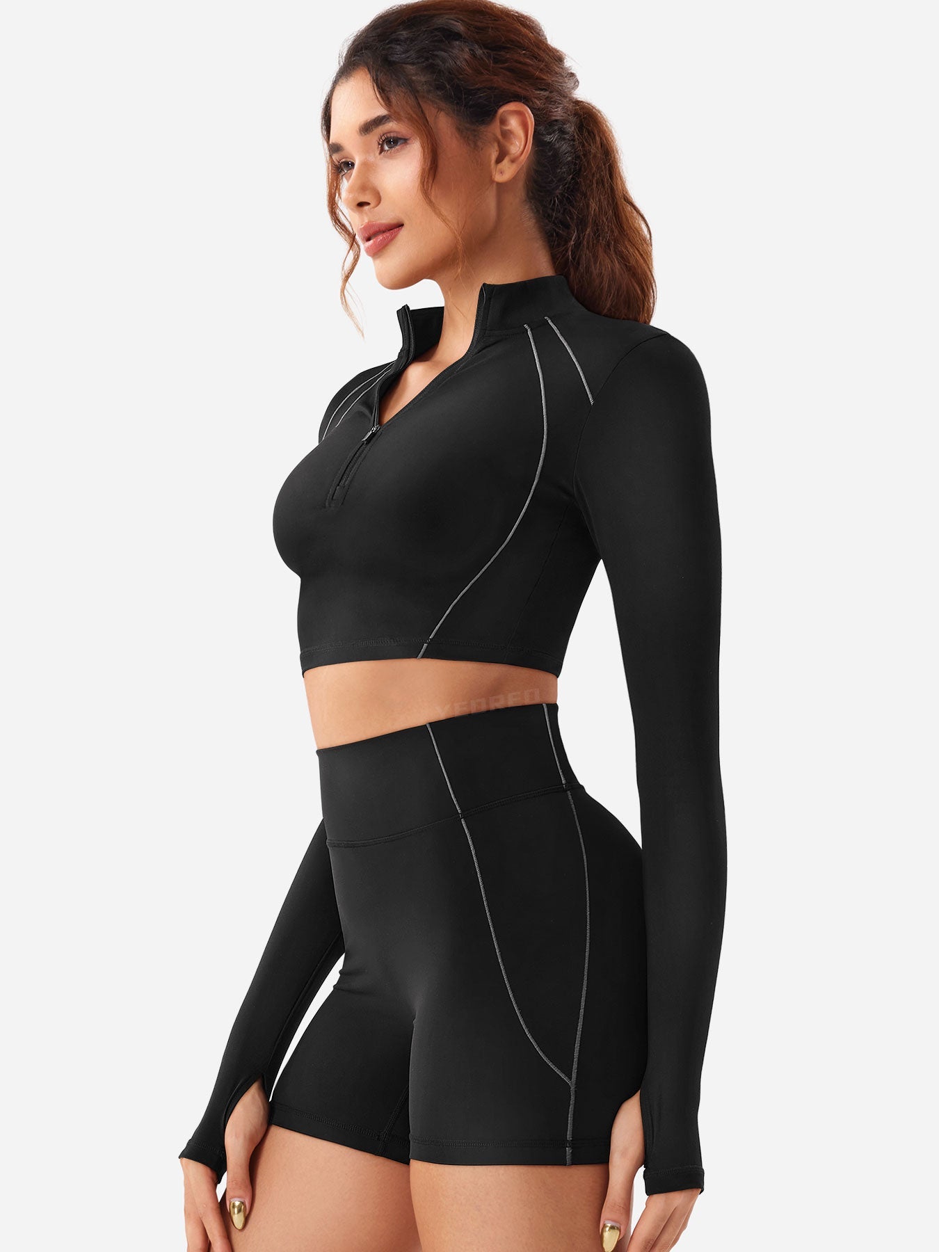 Yeoreo Clementine Zip Crop & Shorts Active Sets