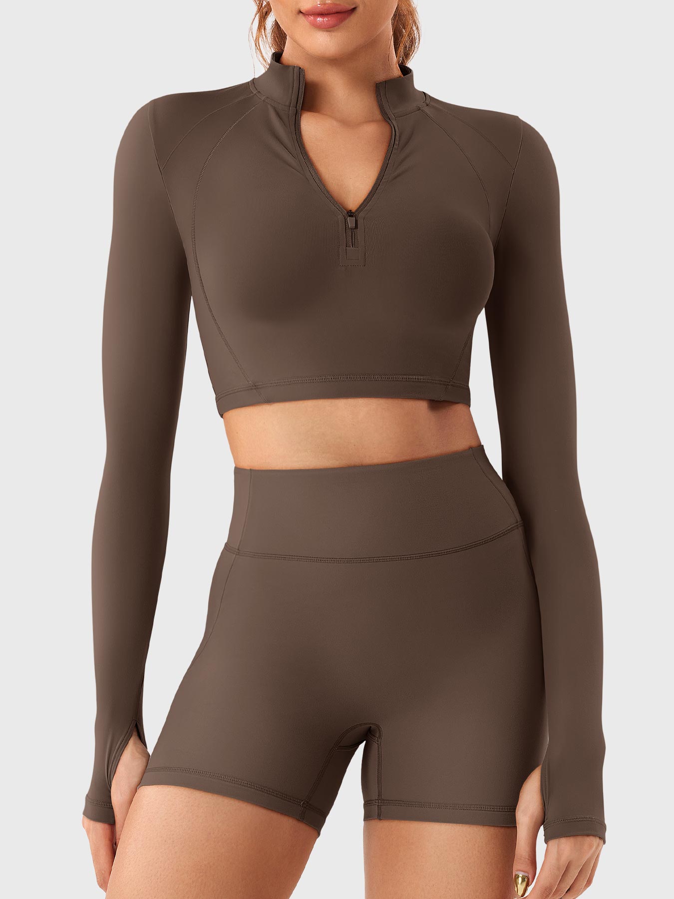 Yeoreo Clementine Zip Crop & Shorts Active Sets