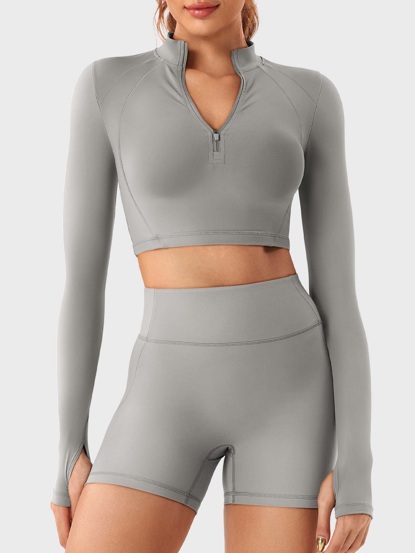 Yeoreo Clementine Zip Crop & Shorts Active Sets
